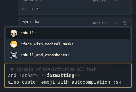 Runewire chat with rich text and custom emoji